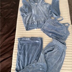 Plush Velvet 3-Piece Lounge Set - Light Blue